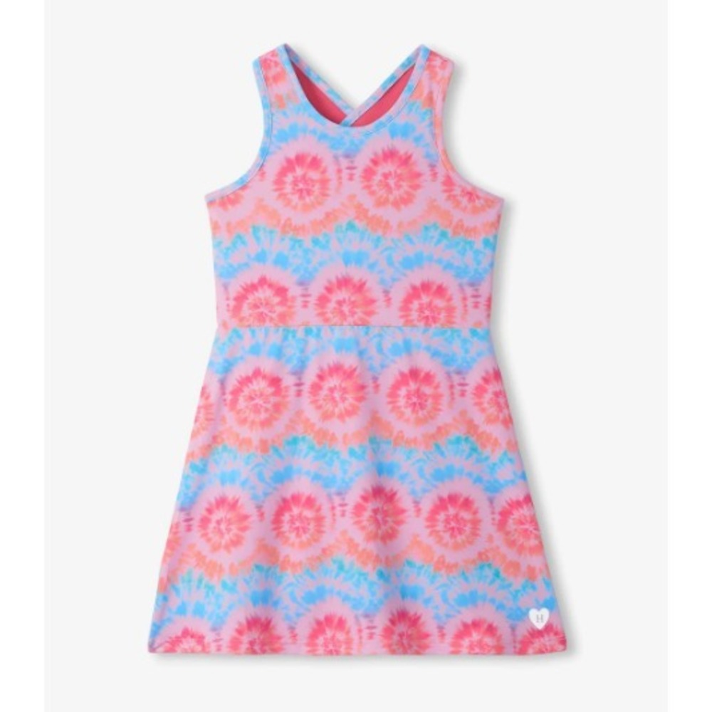 NWT Hatley Active A Line Trapeze Dress Lined Pink Blue Starburst Tie Dye Girls 8